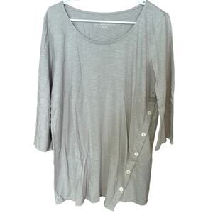 J Jill Pure Jill Side Button Tunic Gray 3/4 Sleeve Relaxed Fit L Shirt‎